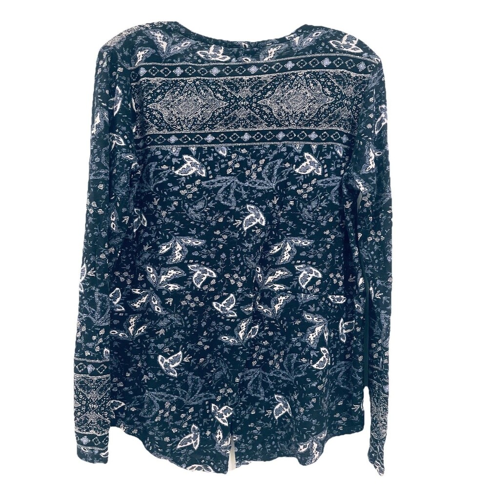 Lucky Brand Women's Black Multi Geometric Boho Long Sleeve Knit Top Sz Medium - Picture 2 of 9